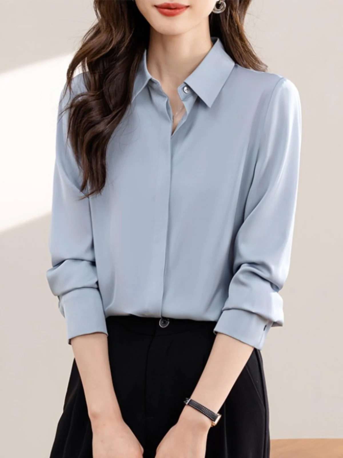 

White irt Women's Profional Anti-Wrinkle No-Iron Interview Work Commute Formal Top Busin Long Sve White irt Women