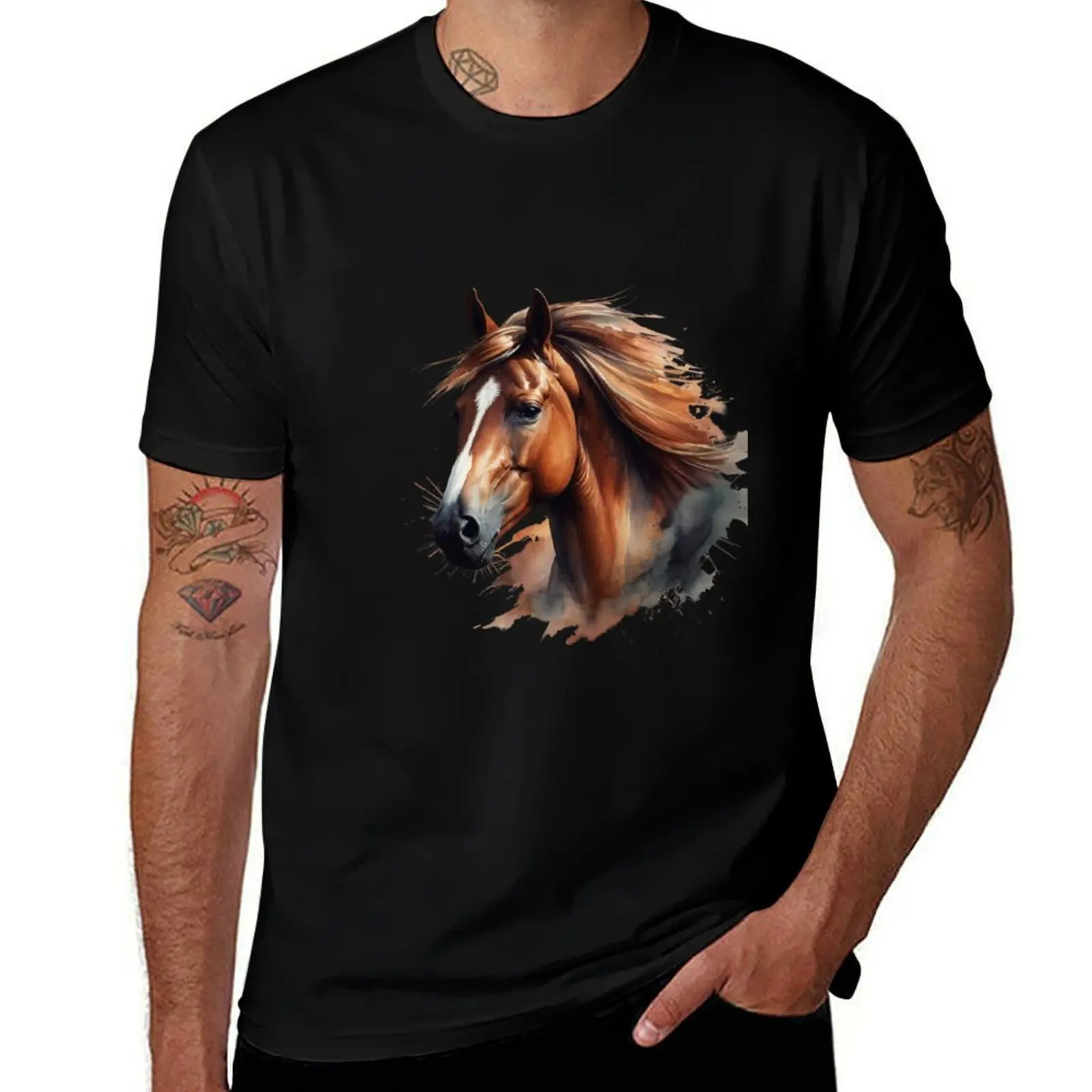 

Forward Grace: Logo Design Featuring a High-Quality Watercolor Chestnut Horse T-Shirt Vintage Print Crew Neck Tee