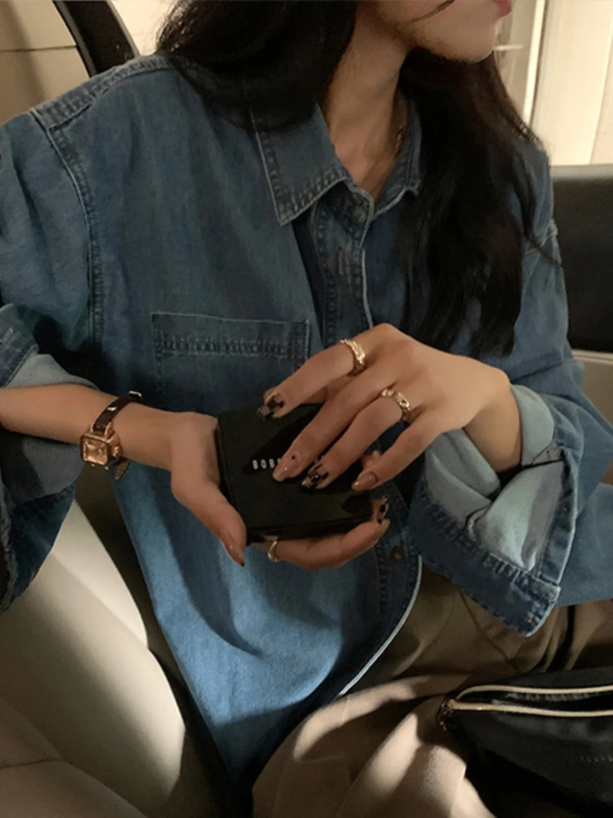 

Denim Coats Jacket For Women Womens Fall Double-Faced Ribbed Wide Snap Button Sportswear Waistband Embroidered Standneck Jackets