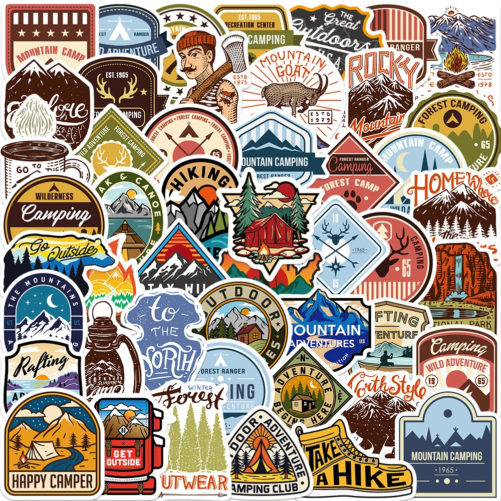 10/30/48pcs Outdoor Explore Mountain Climbing Stickers Skateboard Guitar Motorcycle Phone Car Bike Waterproof Sticker Kid Toy