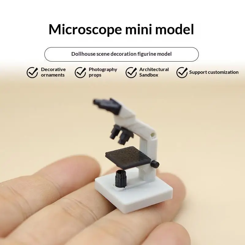 Realistic Mini Microscope Model Fine Detail Miniature Prop for Dollhouse Science Scene Kids Pretend Play Hobby Collection