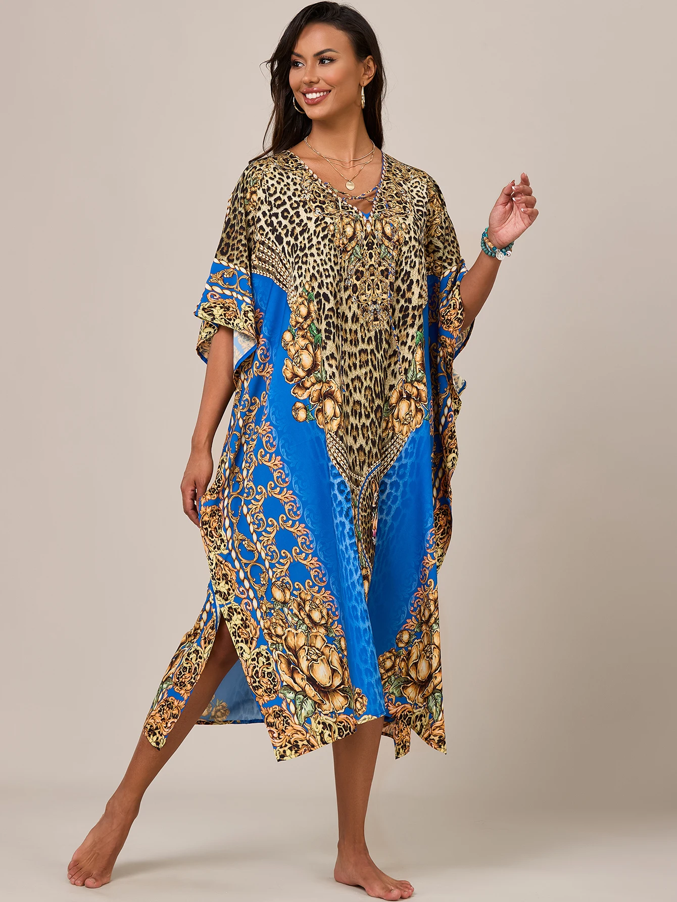 

Women's Kaftan Dresses, Colorful Print Mrs Roper Caftan, Bathing Suit Cover Ups Beach Dresses
