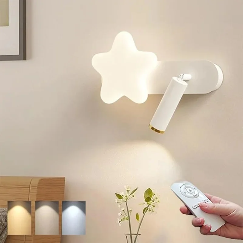 LED Star Wall Light Dimmable with Remote Control Rotatable 180° Reading Lamp Modern White Wall Room Decoration
