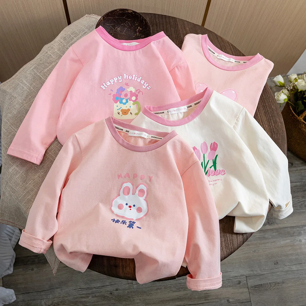 

0-6Years Old Girls Base Shirt Spring Autumn Cartoon Floral Long Sleeve Cotton Shirt Tops Kids Girl O-neck Pullover Top Children