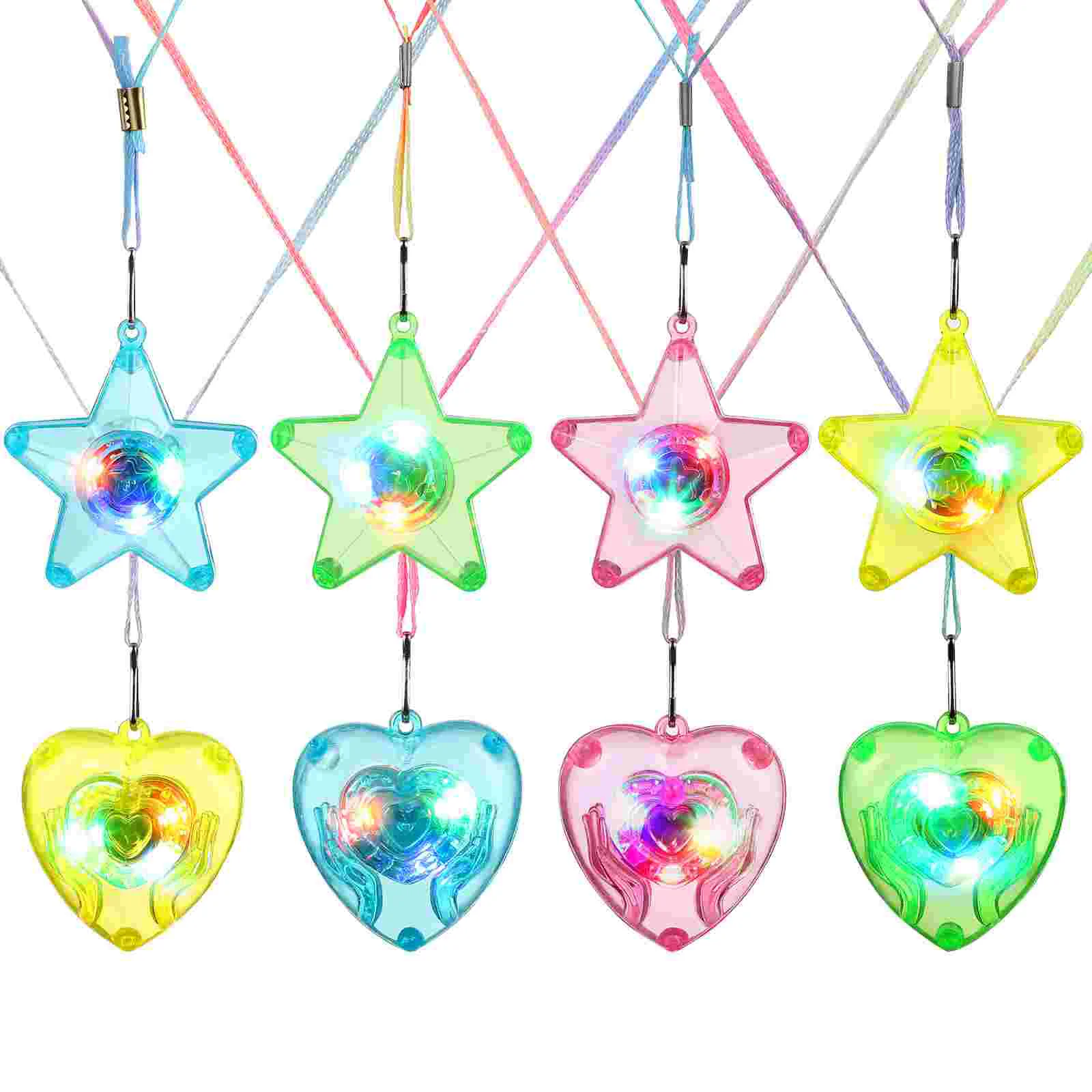 8 Uds. Collares con colgante iluminado, estrella brillante LED, colgante de corazón de amor, juguetes, collares brillantes, joyería para fiesta