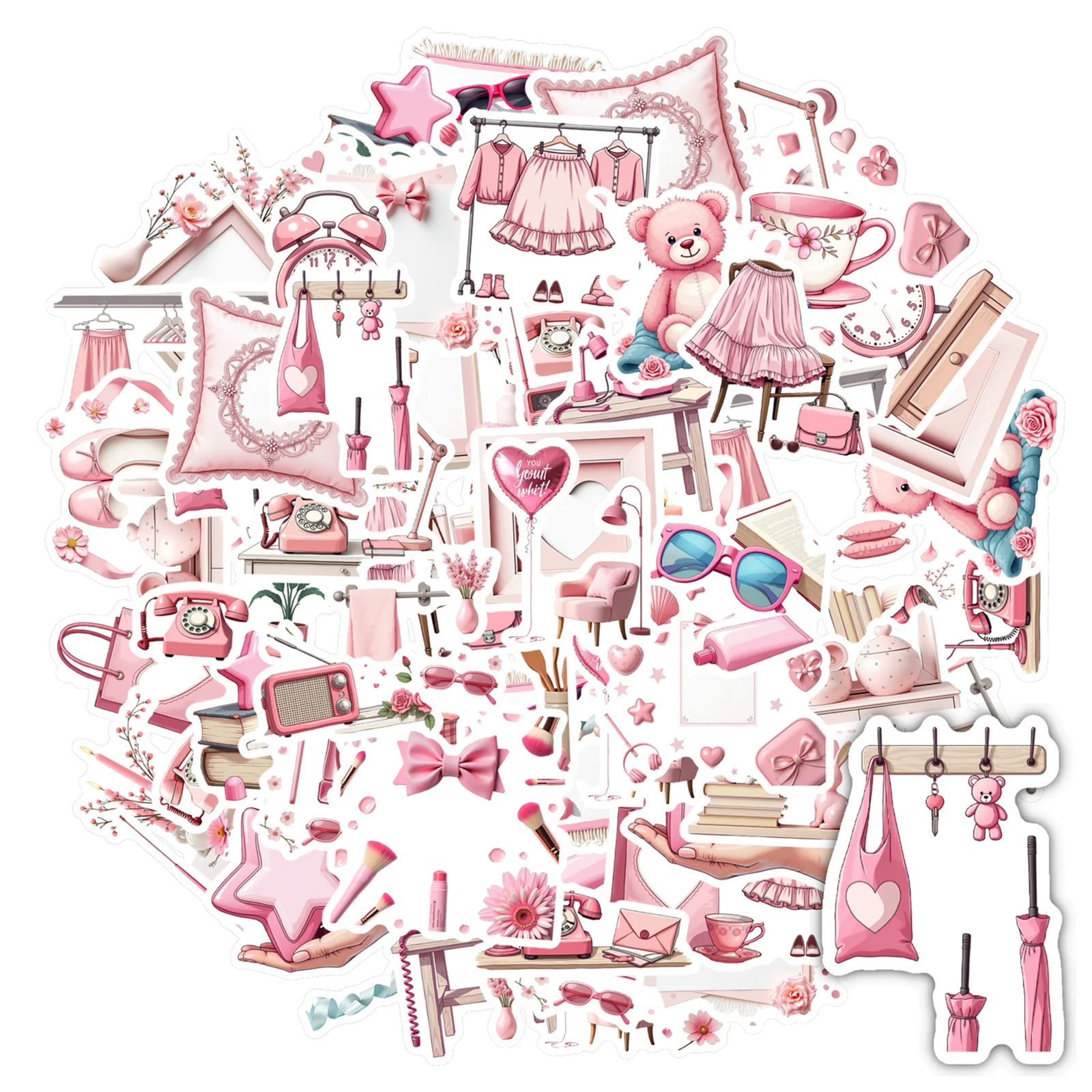 

35-150 шт., милые винтажные наклейки для объектов, ретро пастельные розовые канцелярские наклейки, наклейки «сделай сам», для телефона, гитары, ноутбука