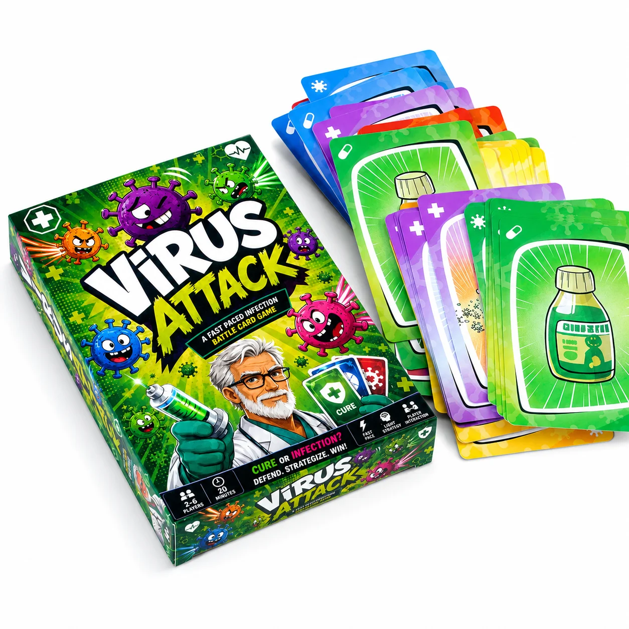 Spanish card game Attack Fast Paced Infection Battle Card Game Collect Healthy Organs Use Medicine Build Immunity