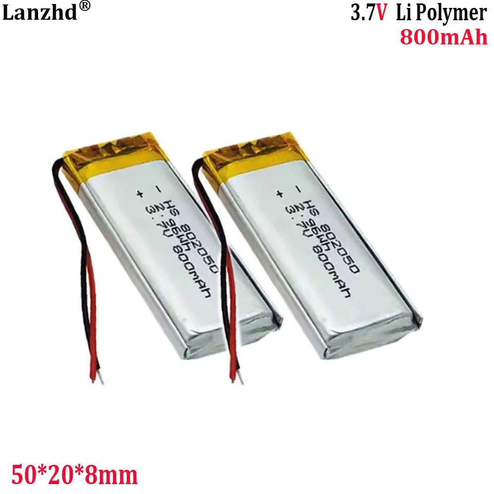 3.7V Polymer Lithium Battery 802050 800mAh For Microphone Smart Wearable Bluetooth Speaker Rechargeable Battery