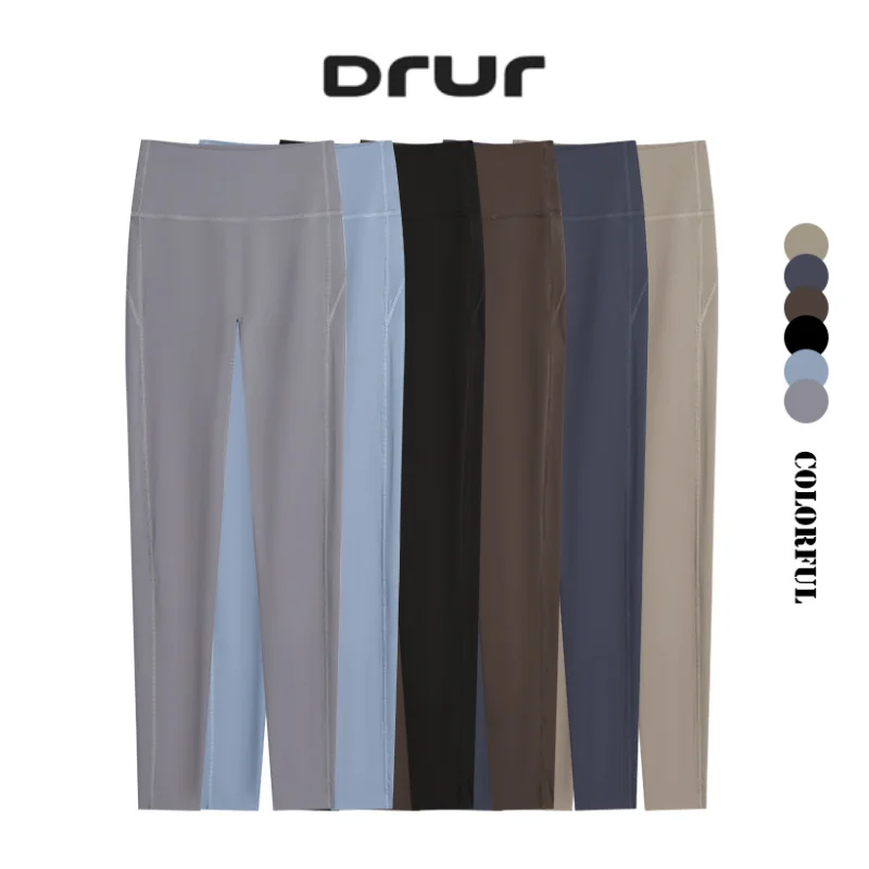 DRUR Yoga Legging With Pocket High Waisted Running Gym Pants With Tummy Control Workout Athletic Leggings for Women Streetwear