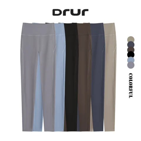 DRUR Yoga Legging With Pocket High Waisted Running Gym Pants With Tummy Control Workout Athletic Leggings for Women Streetwear
