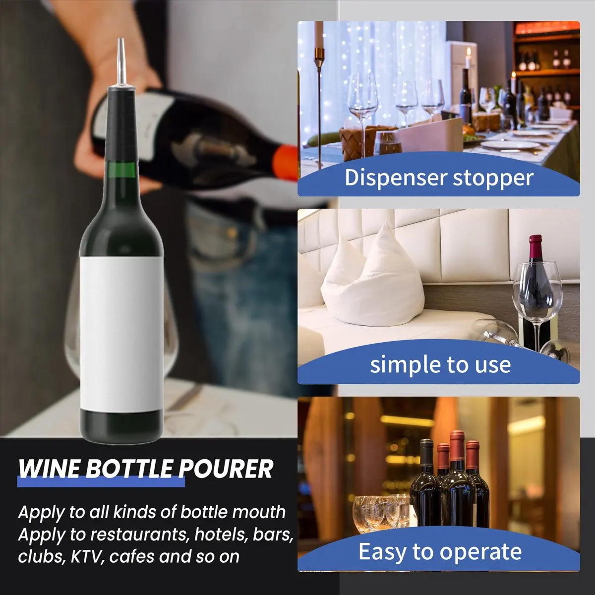 HITL 4Pcs Stainless Steel Whisky Liquor Oil Wine Bottle Pourer Cap Spout Stopper Mouth Dispenser Bartender Home Bar Party Access