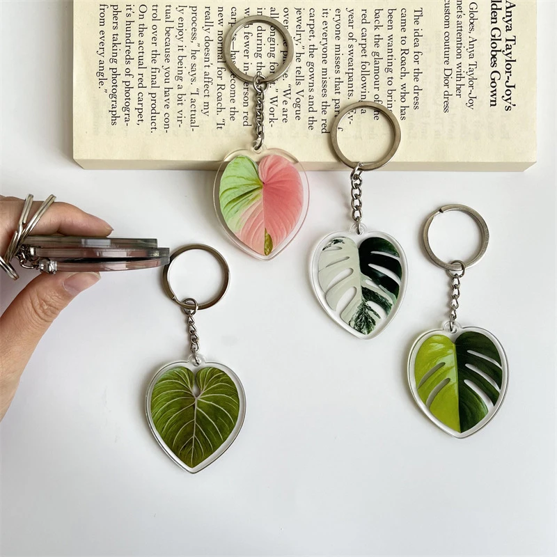 Plant Acrylic Keychain MONSTERA Adasonii Leaf Foliage Key Chain Anthurium Plant Mom Gift Accessories for Car Keys Bag Charm