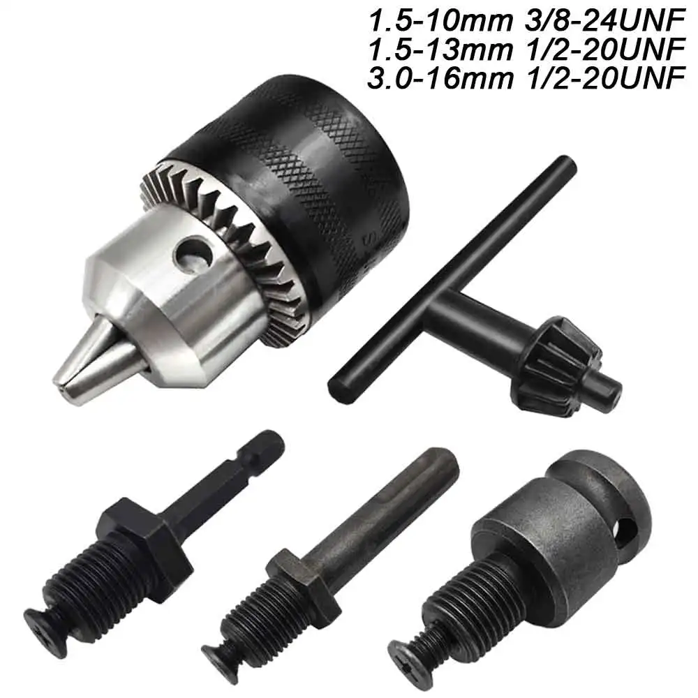 

10/13/16mm Drill Chuck,1/2-20UNF 3/8-24UNF Mount Impact Driver Chuck Conversion Hex Shank/SDS-Plus Square Adapter with Chuck Key