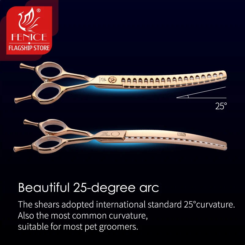 Imagem -04 - Fenice Professional Dog Grooming Shears Curvo Chunker Tesoura para Dog Face Body Cutting jp 440c Alta Qualidade 75