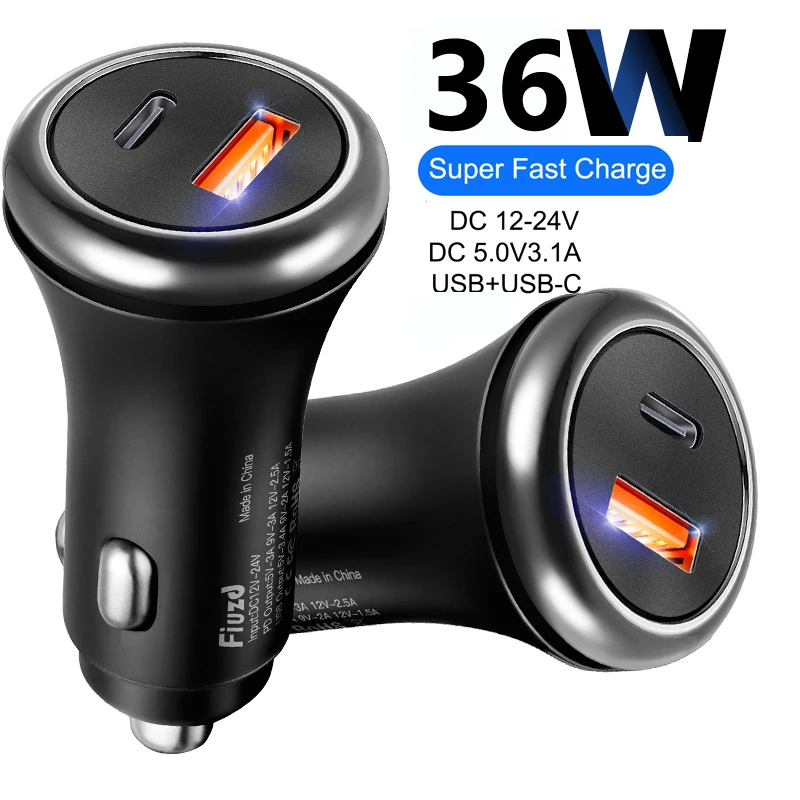 

2Ports Fast Charge PD QC3.0 USB C 36 Car Charger Car Phone Charger Type C Adapter in Car For iphone Samsung Huawei Xiaomi