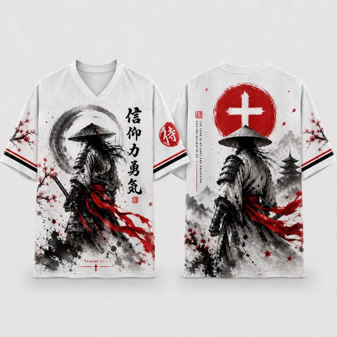 Christian Samurai Jersey Psalm 27_1 Japanese Warrior Shirt, Faith Armor Streetwear Gift Men's T-Shirt Children's Clothing Tee