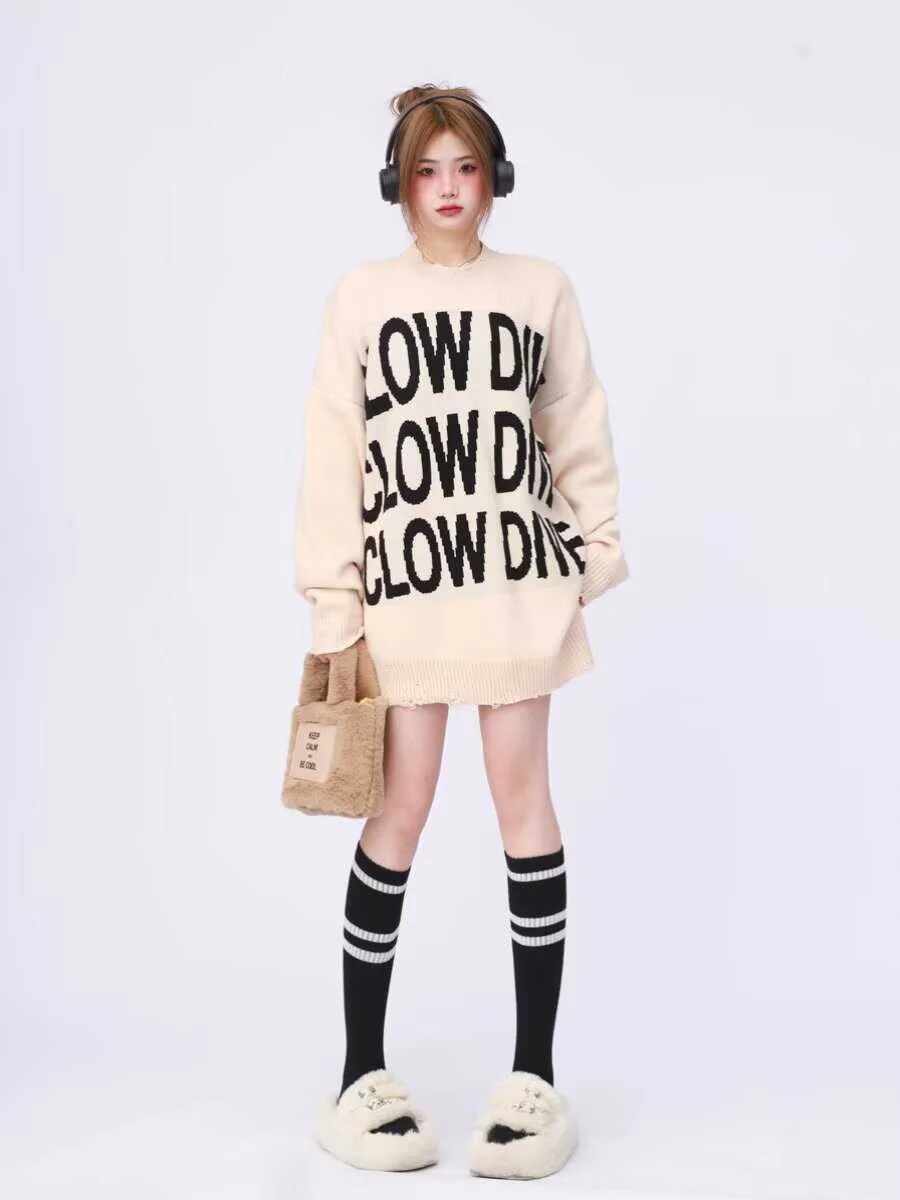 

Свободный свитер для пар в американском стиле, женская трикотажная одежда, верхняя одежда Lazy Sle, круглый Ne для поездок на работу, осень-зима