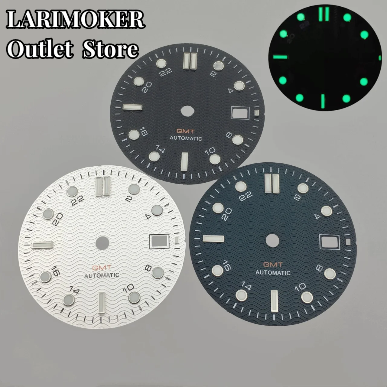 LARIMOKER-Mostrador de relógio luminoso, preto, azul, branco, NH34, Miyota8215, 821A, DG2813, 3804, PT5000 Movimento, 29mm, 31mm