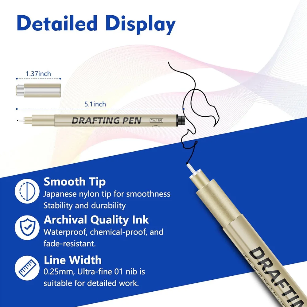 หลายขนาด Hook Line เข็มปากกากันน้ํา Art Sketching Line Drawing สีดําแปรงภาพวาดออกแบบอุปกรณ์โรงเรียน