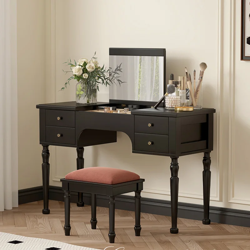 

Black Vintage Vanity Table European Mid Century Luxury Makeup Dressing Table Wood Mirror Desk Comoda Pra Quarto Trendy Furniture