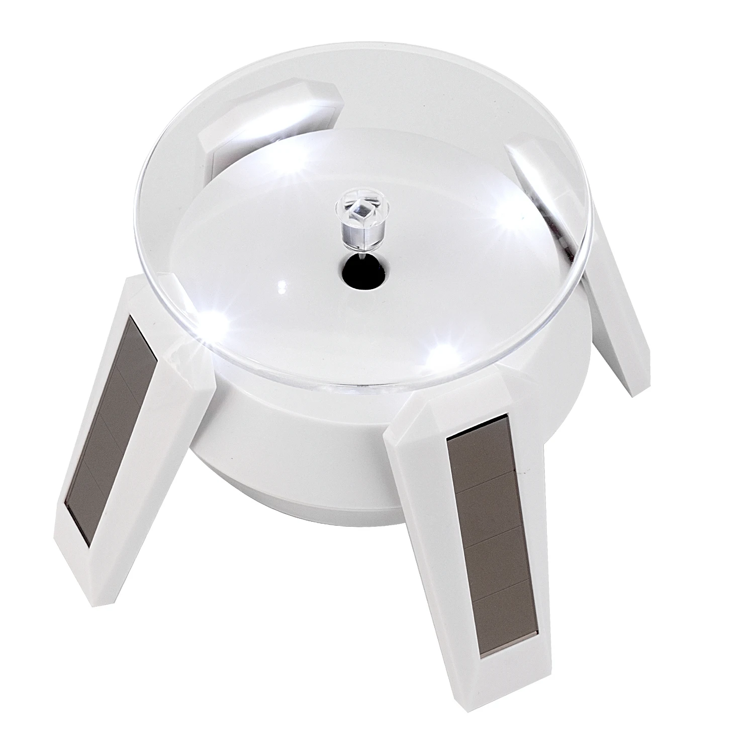 

White Color Solar Powered Rotating Display Stand Turn Table LED Light Jewelry Watch Product Desktop Tray Furniture Accessories