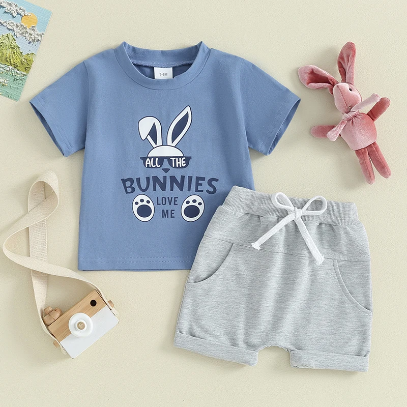 

2023-12-04 Lioraitiin 3M-3Y Summer Toddler Baby Boy Easter Outfits Bunny Tops and Shorts Infant Boy Clothes Set 2Pcs