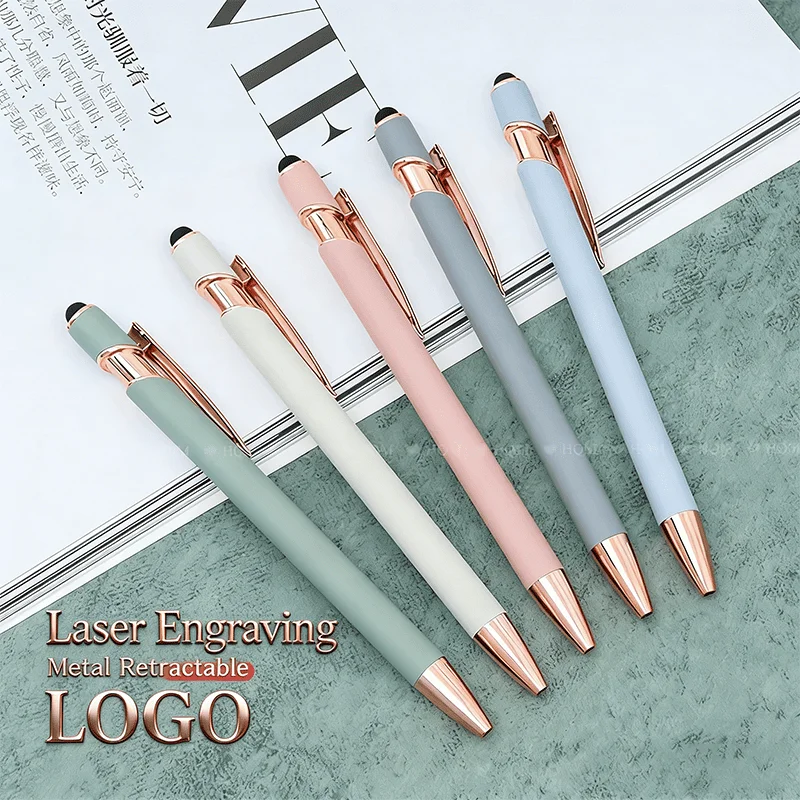 50 Pcs Metal Business Ballpoint Pen Custom Logo Drawing Touch Screen Stylus Pen School Office Supplies Free Engraved Name Text