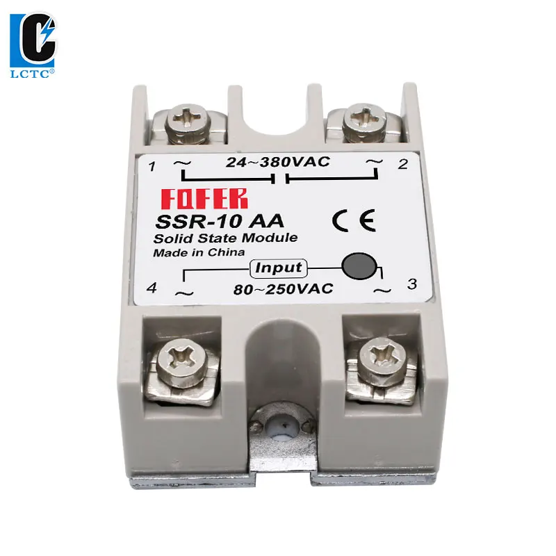 LCTC 1pcs Solid State Relay Single Phase Non-contact SSR DC To DC AC To AC DC To AC 24-380VAC 10A 25A 40A 50A 60A 80A 100A