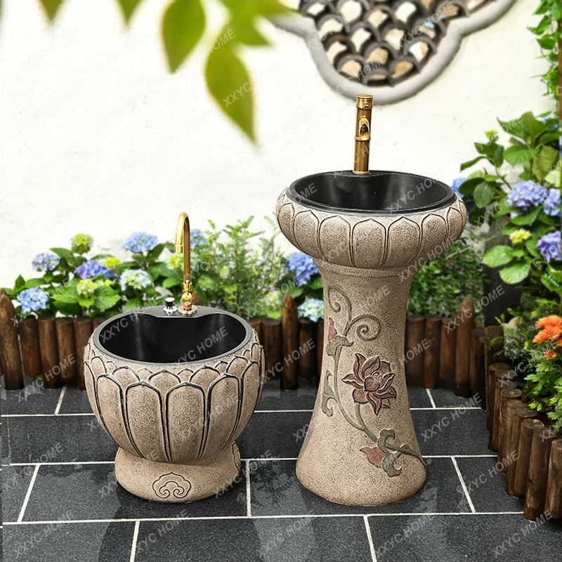 Garden Courtyard Outdoor Wash Basin Chinese Retro Floor Wash Basin Elephant Sink Bathroom Ideas Pedestal Basin bathroom sink