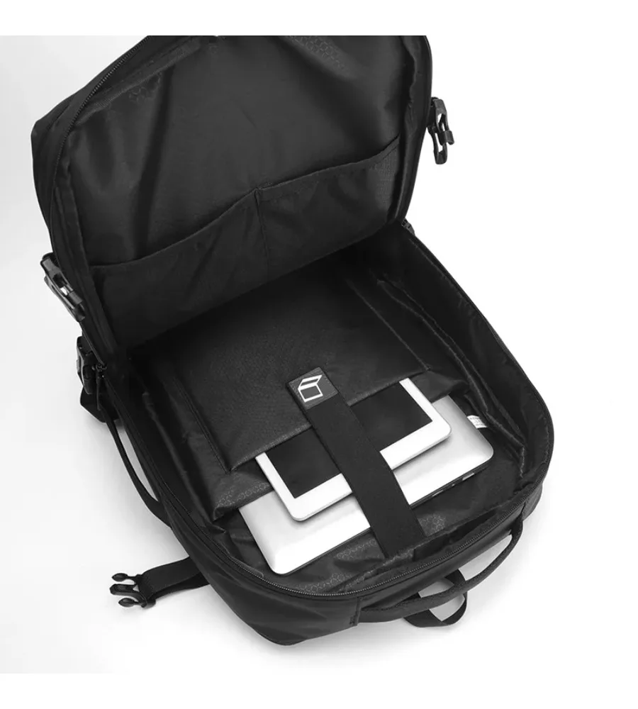 

Minimalist black backpack for business commutes and student use with large capacity laptop compartment