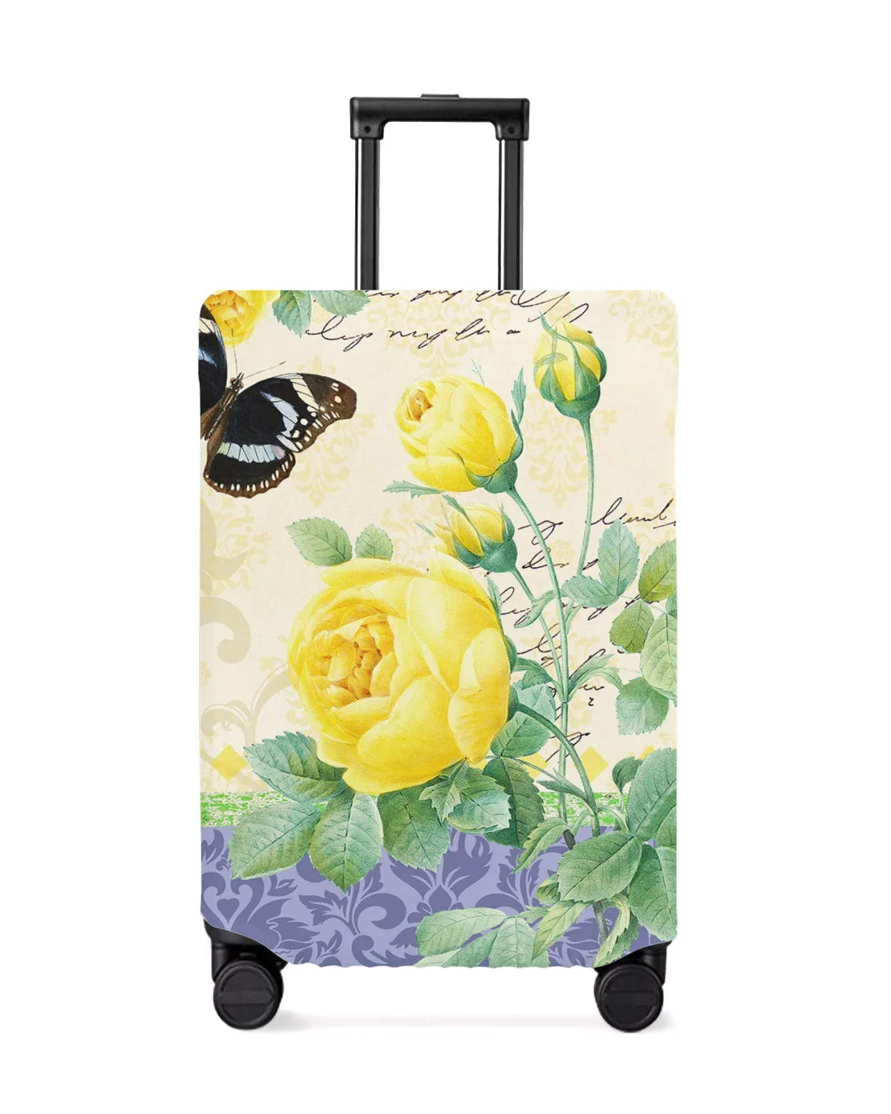 Antique Plant Flower Yellow Rose Luggage Cover Stretch Baggage Dust Cover for 18-32 Inch Travel Suitcase Case