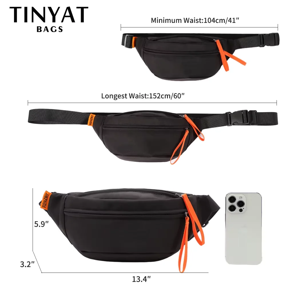 TINYAT Sports Mens Fanny Pack Large Shoulder Crossbody Genuine Traveling Belt Bag Quality Pocket Cross Bag for Men and Women