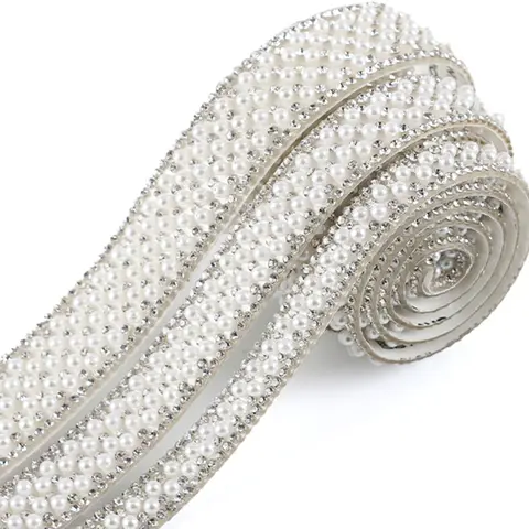 (91cm/pack)1cm/1.5cm/2cm Pearl Diamond Lace Shining Self Adhesive Diamond Hair Accessories Clothing Decoration Patches Handmade