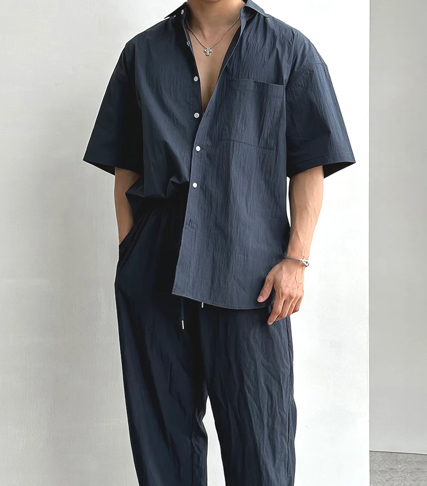 

American Sle Ice Silk White Loose Fit ort Sve Thin Outerwear Men's irt Breathable Comfortable Pure Color Workwear irt