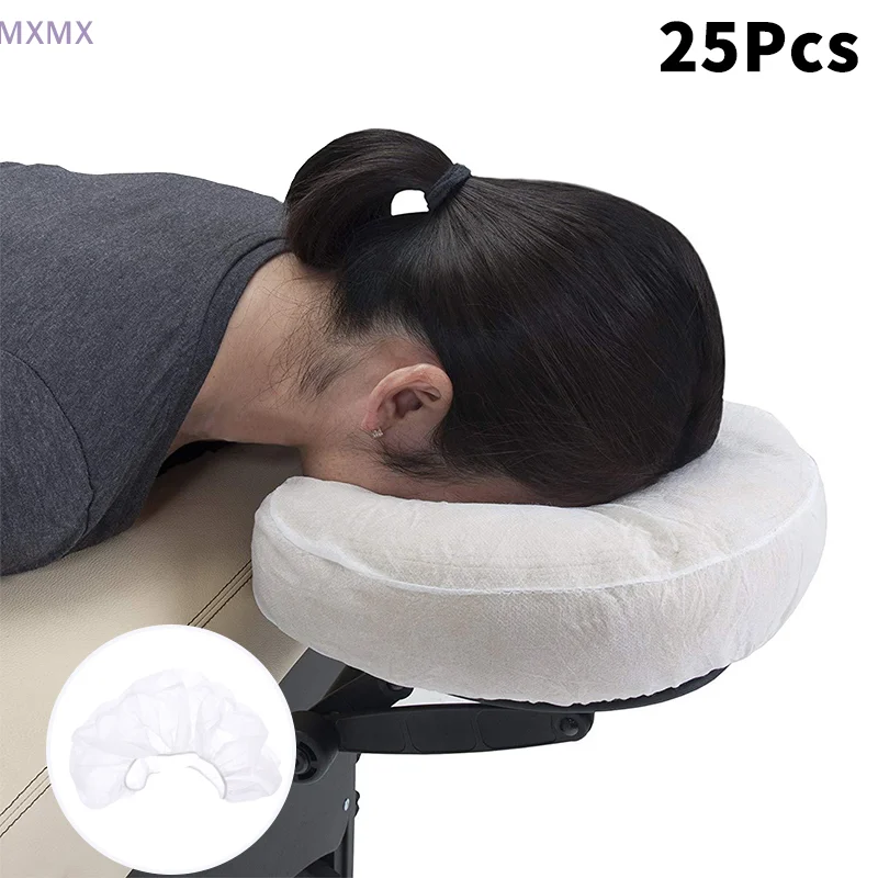 25Pcs Elastic Non-Woven Headrest Covers White U-Shaped Pillowcase Disposable Massage Face Rest Cradle Cover For SPA Salon