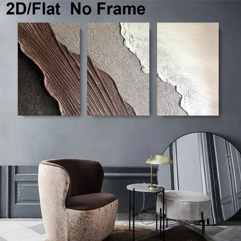 2D/Flat 3pcs Abstract Modern Textured Canvas Wall Art - Unframed Abstract Geometric Neutral Artwork for Living Room Office Decor
