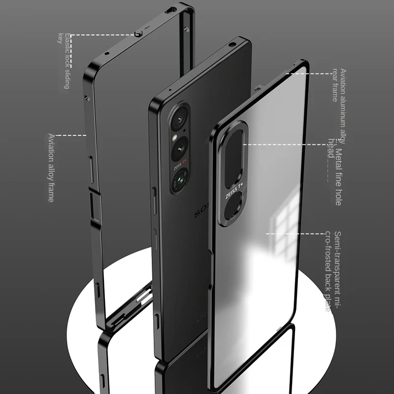 For Sony Xperia 1 IV 1IV 5G Case Metal Bumper with Single-sided Clear Matte Hard Back Cover Phone Case for Sony Xperia 1 IV 1IV