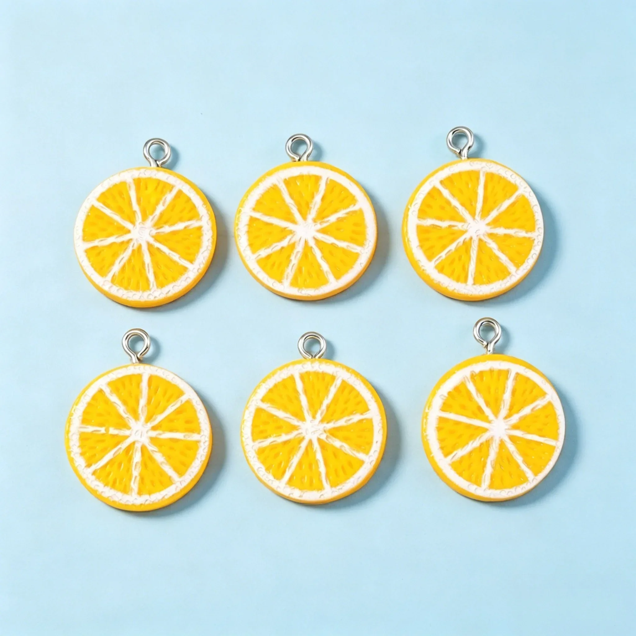 10Pcs 19×23mm Mini Orange Slice Resin Pendants Bright Fruit Charms for DIY Handmade Jewelry Craft Supplies