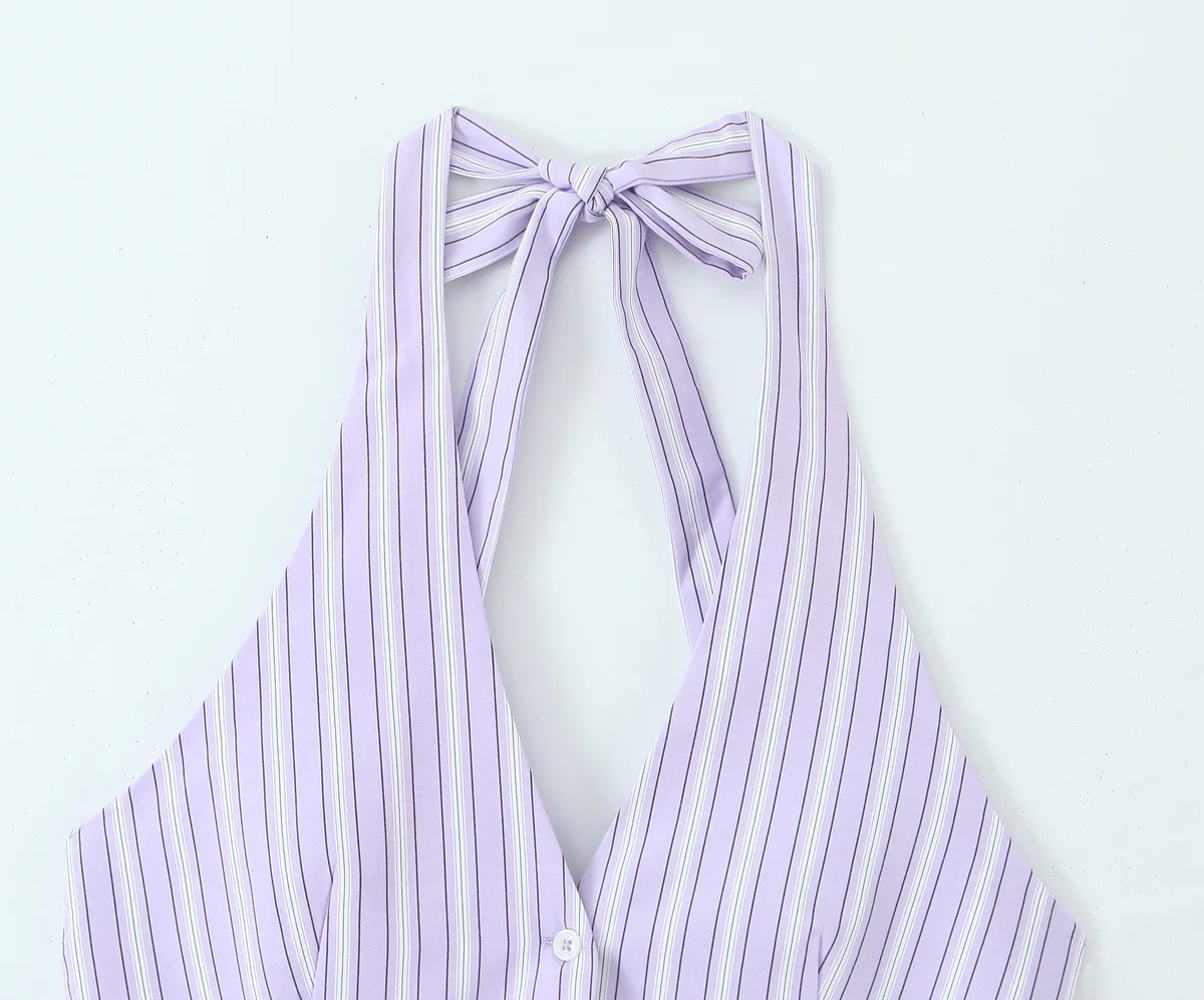 RARA2025 신상 여름 여성 캐주얼 패션 심플 싱글 버튼 홀터넥 민소매 탑 + 밴딩 와이드 레그 반바지