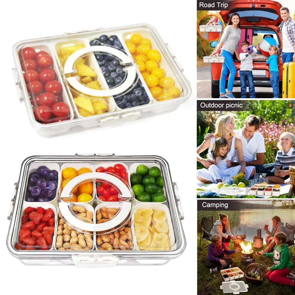 Caja de aperitivos con diseño portátil, caja de aperitivos dividida portátil con mango de tapa para fruta para niños