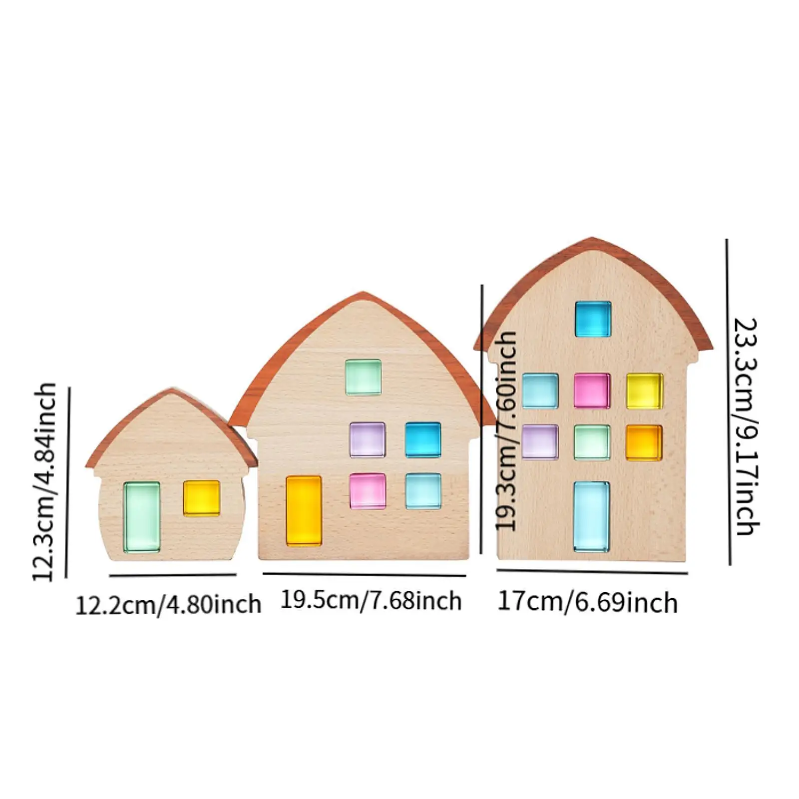 3x set di case in legno ornamento giocattolo impilabile giocattolo educativo precoce in legno colorato