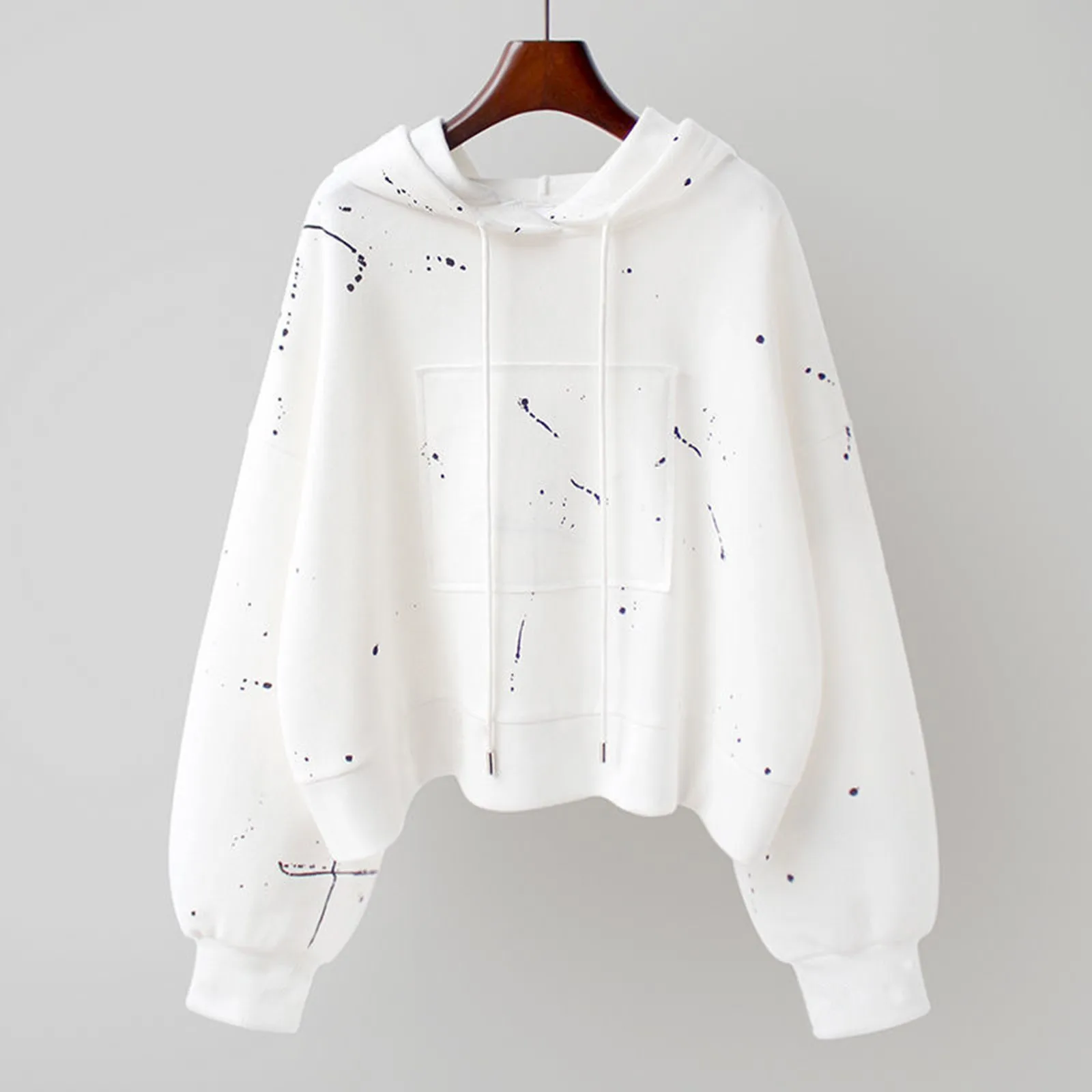 Splash-Ink Print Women Hoodies 2024 New Kpop White Sweatshirt Autumn Streetwear Long Sleeve Loose Hoodie Sudaderas De Mujeres