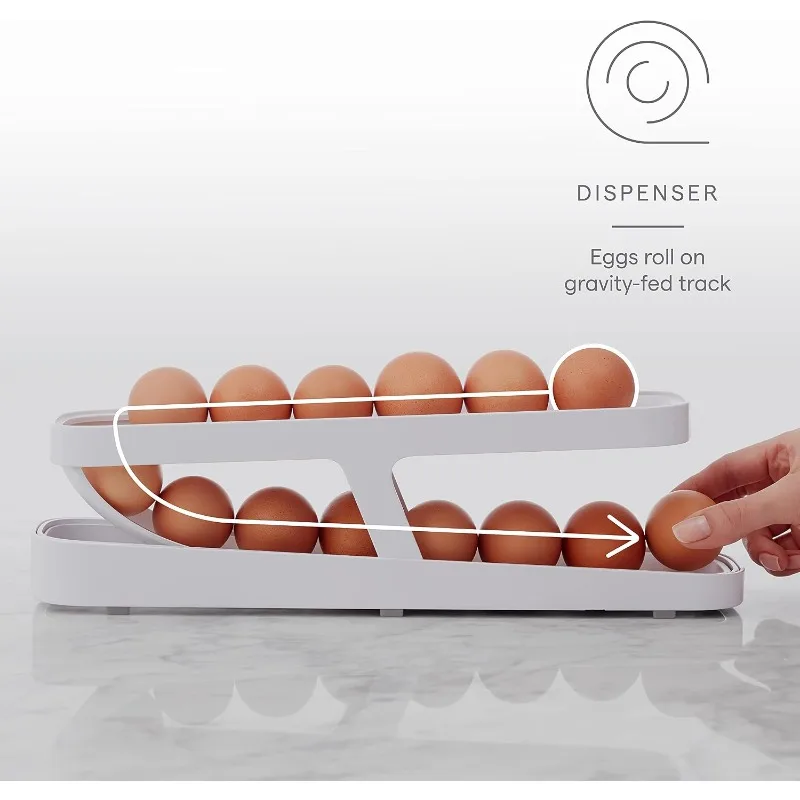 Egg Dispenser (Double Layer), Space-Saving Rolling Eggs Dispenser and Organizer for Refrigerator Storage