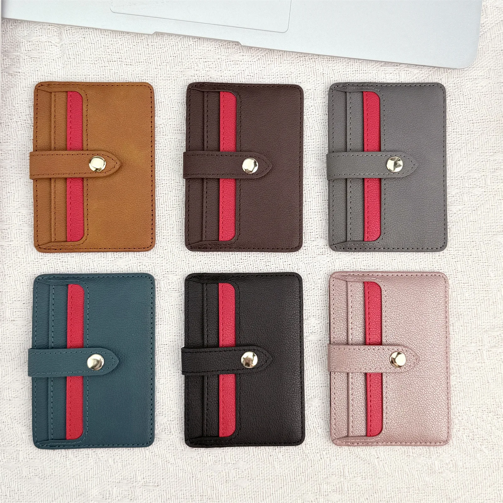 Ultra Thin PU Leather Card Holder RFID Blocking Snap Button Card Wallet Anti‑Scratch 6 Slots ID Bank Transit Card Case for Women