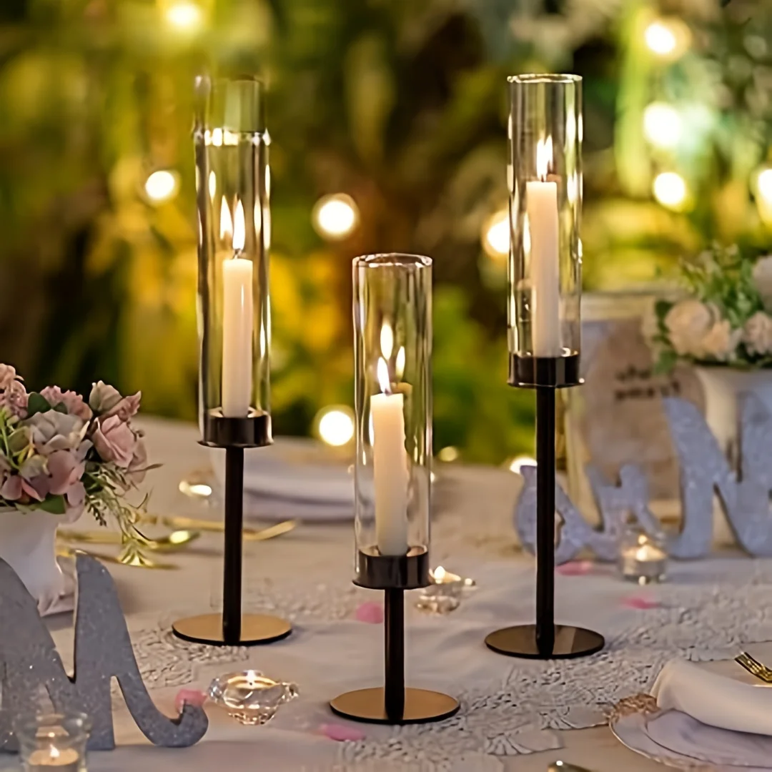 6 Pack Black Hurricane Candle Holders with Glass Shades Elegant Centerpiece for Wedding Christmas Party Decor candelabro mimbre