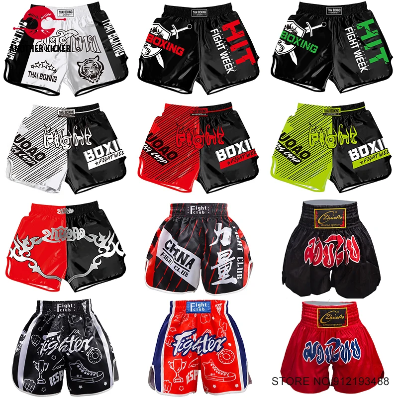 Boxing Shorts Satin Muay Thai Shorts Men Women Child Boy Girl Quick Dry Sanda Sparring Grappling Cage Fighting Kickboxing Pants