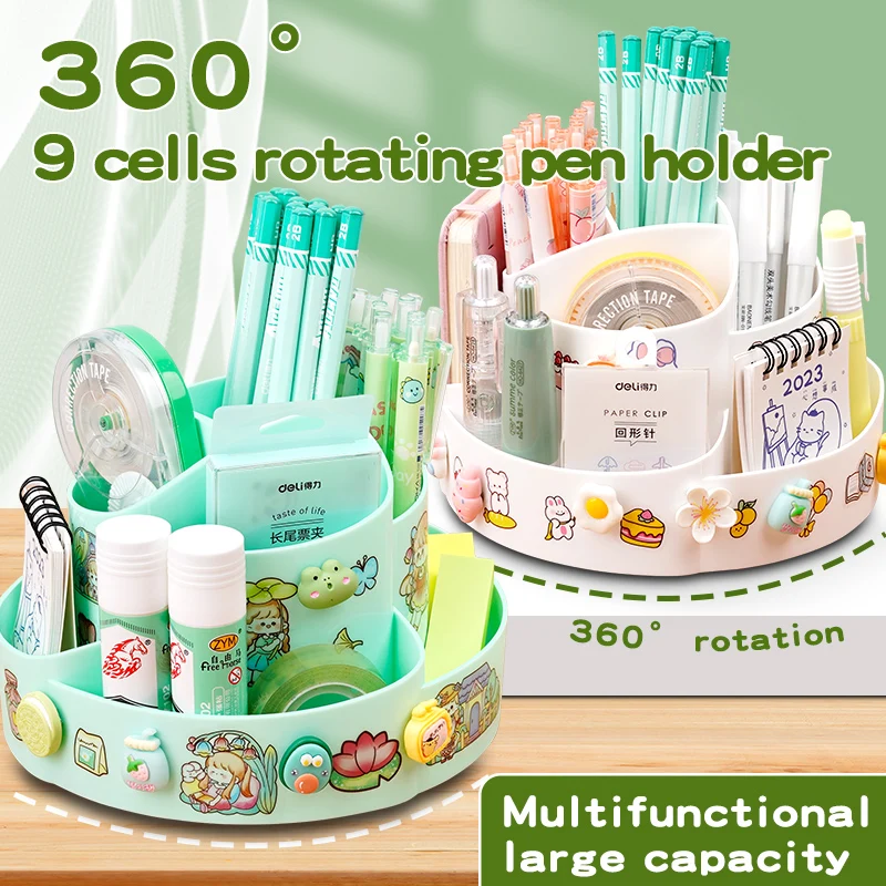 Multifunctional Pen Holder White Division And Layering Rotating Pencil Office Desktop Storage Stationery Supplies Beauty Tools