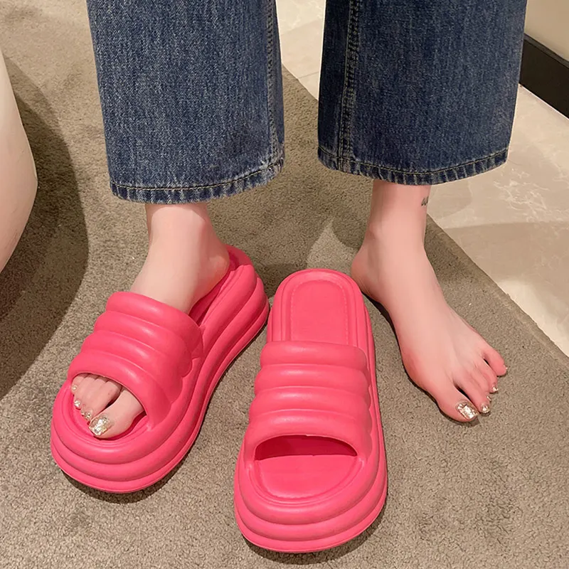 Womens Platform Slippers Outdoor Solid color Summer Slippers Women Fashion Ins Home Anti-Slip Slippers Shoes For Girls