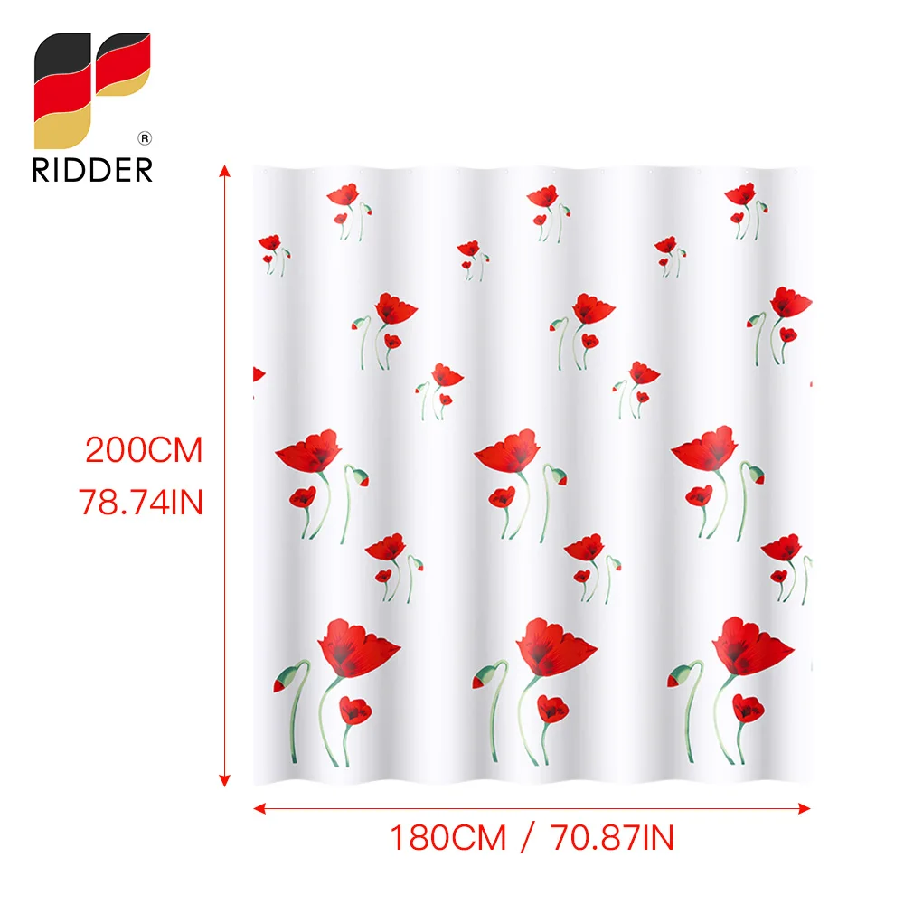 RIDDER Rose Shower Curtain Textile,Thicken Mildew Proof Durable Bathroom Screens Rust Proof Grommets for Bathroom Accessories