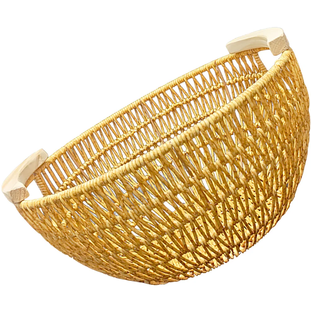 

Woven Fruit Basket Artificial Rattan Iron Portable Rustic Kitchen Dining Table Bread Vegetable Food Storage Serving Basket